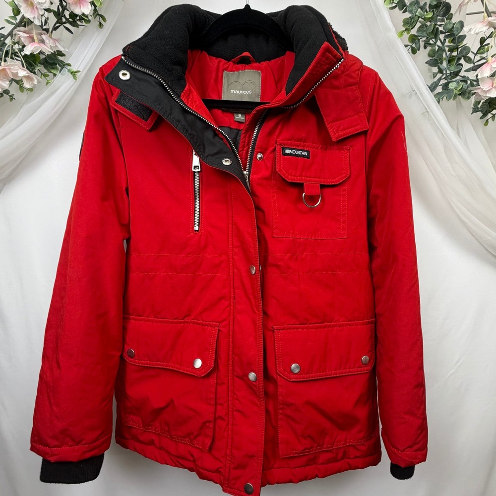 Maurices Mountain Red Parka Jacket Hooded Utility Winter Coat Small